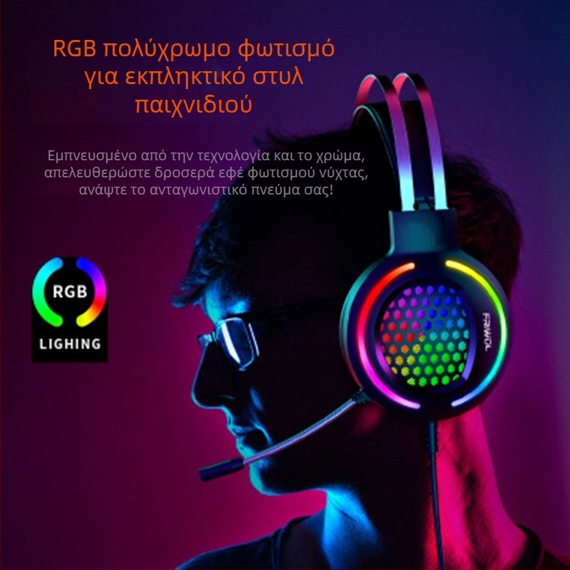 Wolf Hunter H500 ακουστικά gaming με RGB φωτισμό 7.1, ενσύρματο USB, 3.5 мм υποδοχή, μικρόφωνο, εύρος συχνοτήτων 20–20000 Hz