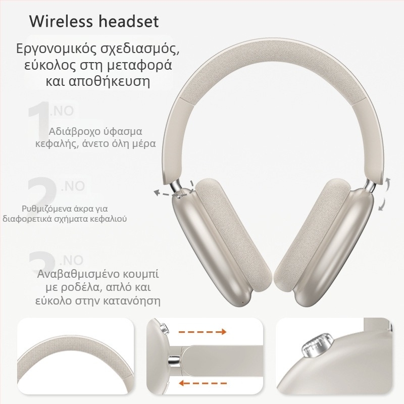 P859 Ακουστικά με ενεργή μείωση θορύβου, ασύρματά, 40mm οδηγοί, μπαταρία 400mAh, εύρος συχνοτήτων 20–20kHz