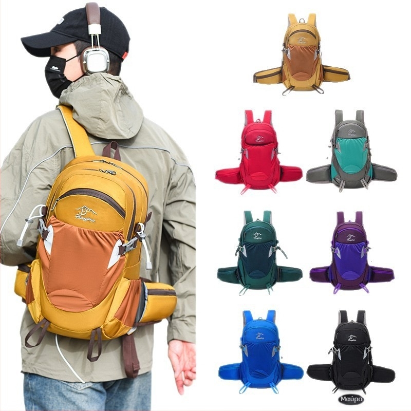 Unisex νάιλον σακίδιο πεζοπορίας για υπαίθριες δραστηριότητες, με ιμάντες αερόστυσης, επένδυση πολυεστέρα, μονόχρωμο σχέδιο