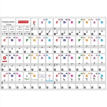 Σετ αυτοκόλλητων πλήκτρων πιάνου X-01ZM, PVC, Διαφανές, χωρίς κόλλα, OPP συσκευασία, για μουσικά όργανα με πλήκτρα