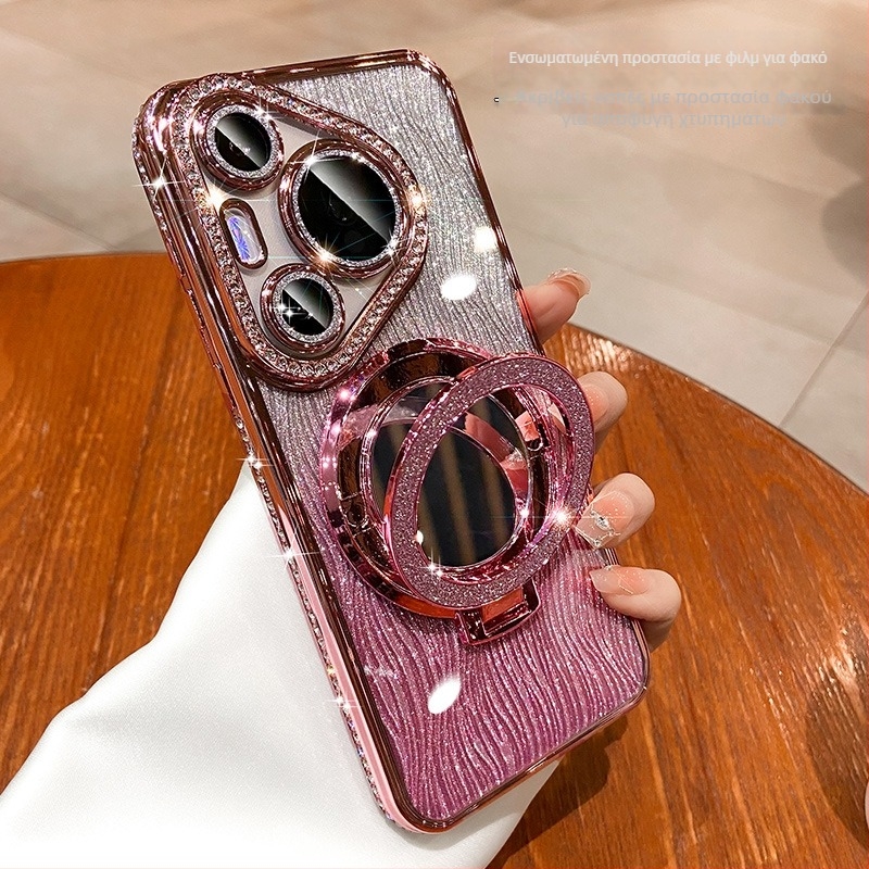 Θήκη σιλικόνης για Huawei Pura70/Pura70 Pro με κρύσταλλα, διαφανής αισθητικός σχεδιασμός, ενσωματωμένη βάση και απαγωγή θερμότητας