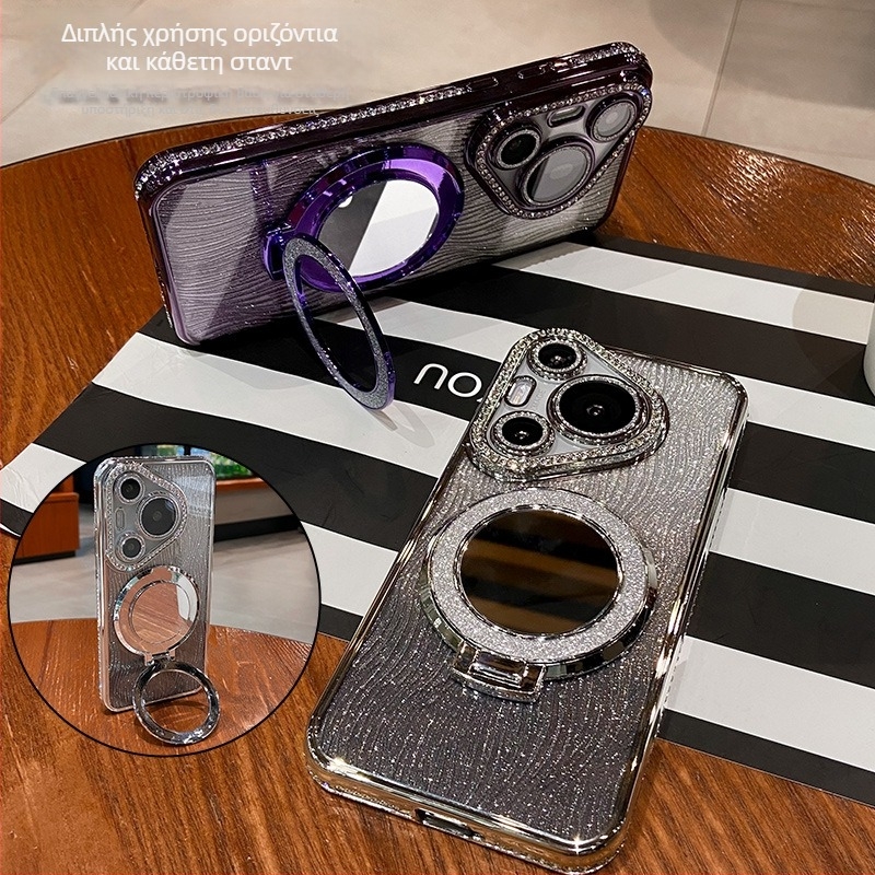 Θήκη σιλικόνης για Huawei Pura70/Pura70 Pro με κρύσταλλα, διαφανής αισθητικός σχεδιασμός, ενσωματωμένη βάση και απαγωγή θερμότητας