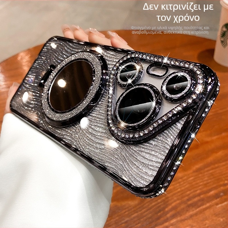 Θήκη σιλικόνης για Huawei Pura70/Pura70 Pro με κρύσταλλα, διαφανής αισθητικός σχεδιασμός, ενσωματωμένη βάση και απαγωγή θερμότητας