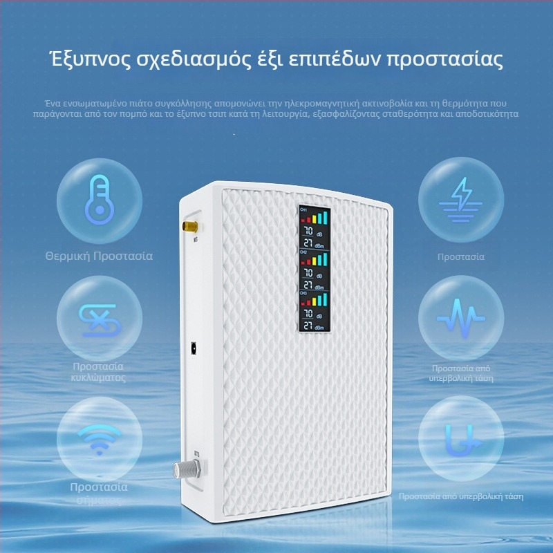 Ενισχυτής σήματος κινητής τηλεφωνίας: υποστηρίζει 2G/3G/4G/5G, κάλυψη 200–2000 τ.μ., μοντέλο 24C4400F6715, βάρος 0,98 kg