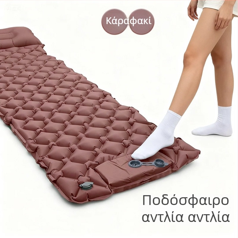 Φορητό υπνόστρωμα κατασκήνωσης με μαξιλάρι και χειροκίνητη αντλία, 40D νάιλον TPU; για 1–2 άτομα; βάρος 600 g