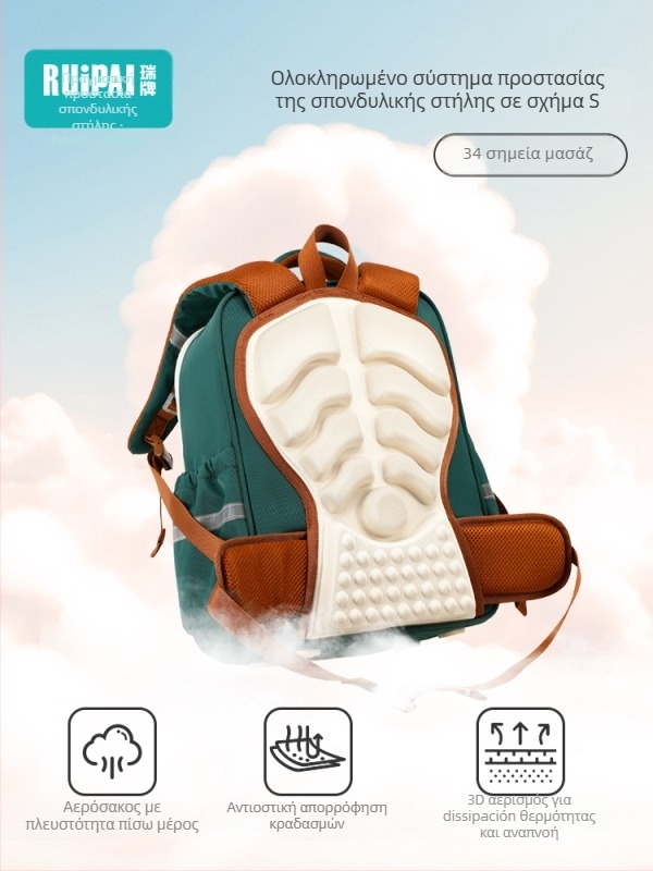 Παιδικό σακίδιο πλάτης με προστασία σπονδυλικής στήλης, Unisex, για μαθητές 5ης–6ης τάξης, πολυεστέρας, ιμάντες με μαξιλαράκια αέρα
