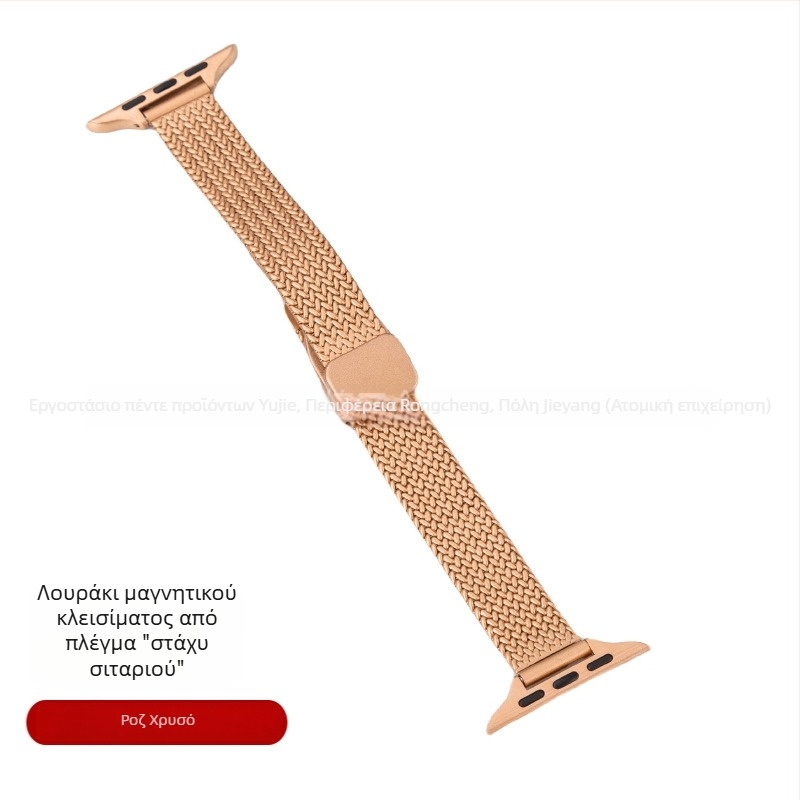 Λουρί Apple Watch S9 από ανοξείδωτο ατσάλι με μαγνητική αγκράφα, γυναικείος μινιμαλιστικός σχεδιασμός, μοτίβο σιτηρών