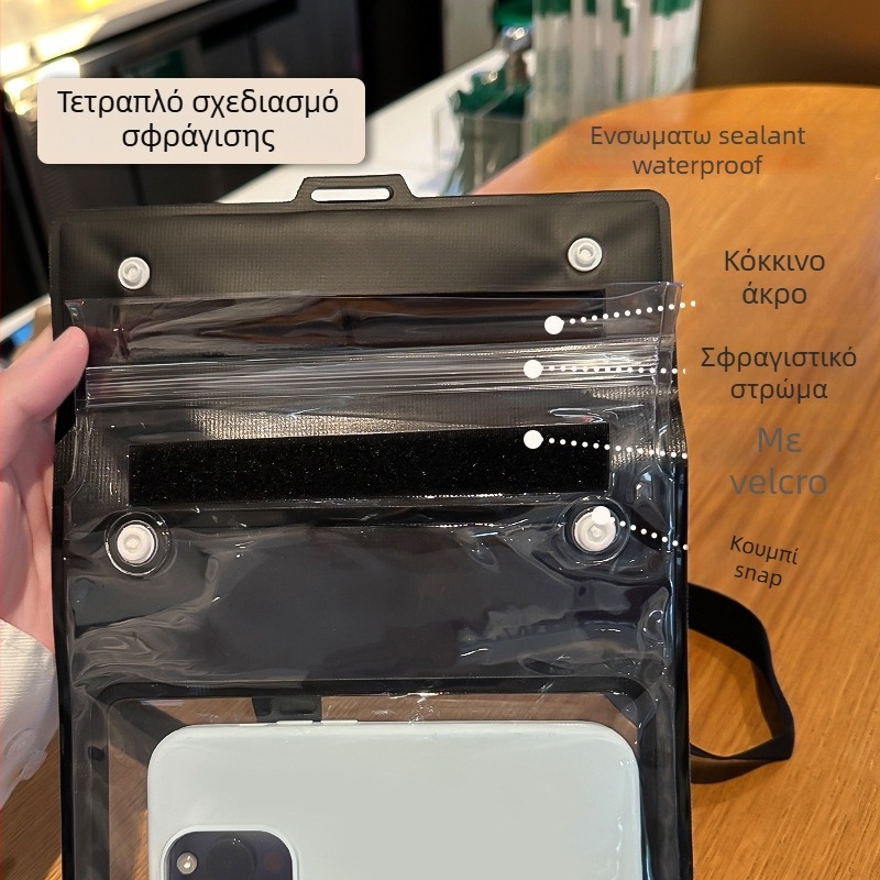 Αδιάβροχη θήκη για κινητό με συμβατότητα αφής, μεγάλη χωρητικότητα, υλικό PVC, κατασκευή με θερμική συμπίεση, κατάλληλη για κολύμβηση.