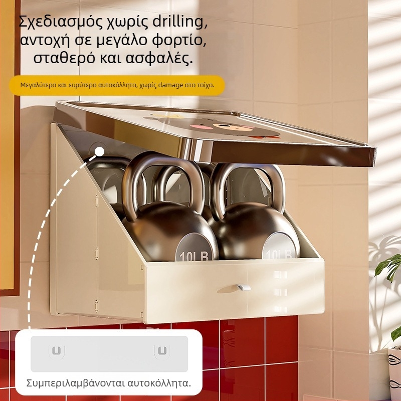 Πλαστικό ντουλάπι αποθήκευσης μπάνιου, τοίχο-τοποθετούμενο, αναδιπλούμενο, σε στυλ καρτούν, με ένα ράφι