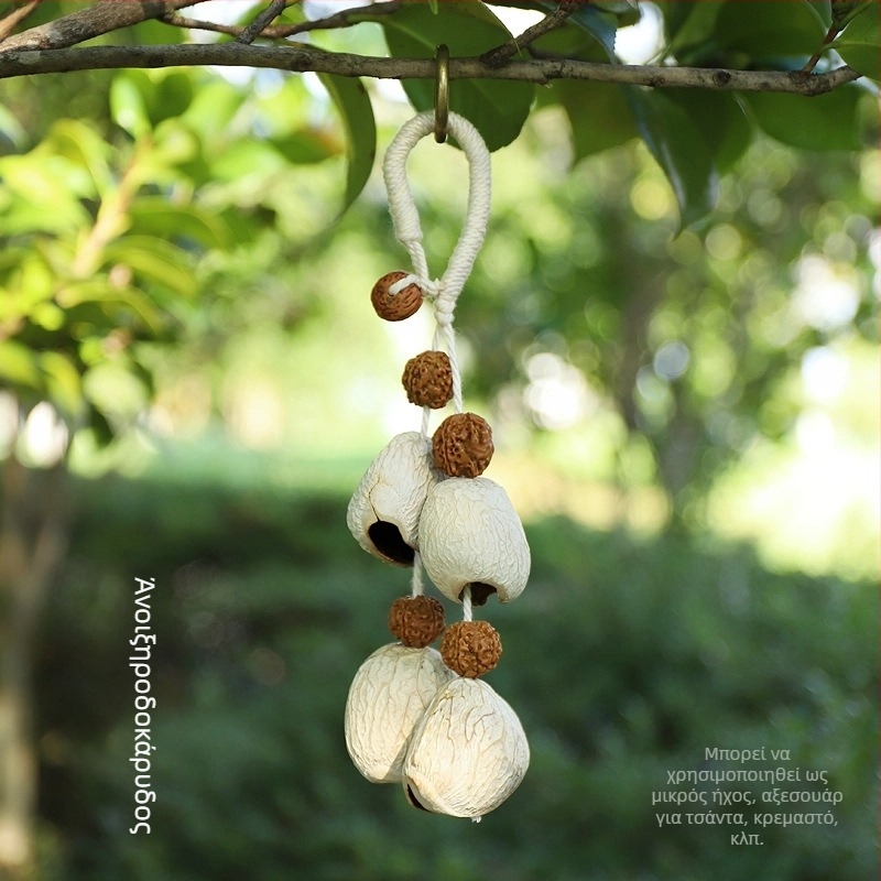 Κρεμαστό για τσάντα — φυσικός φλοιός φρούτων, χειροποίητο κουδουνάκι για θεραπεία ήχου, φυτικό μοτίβο, καμπάνα δάσους