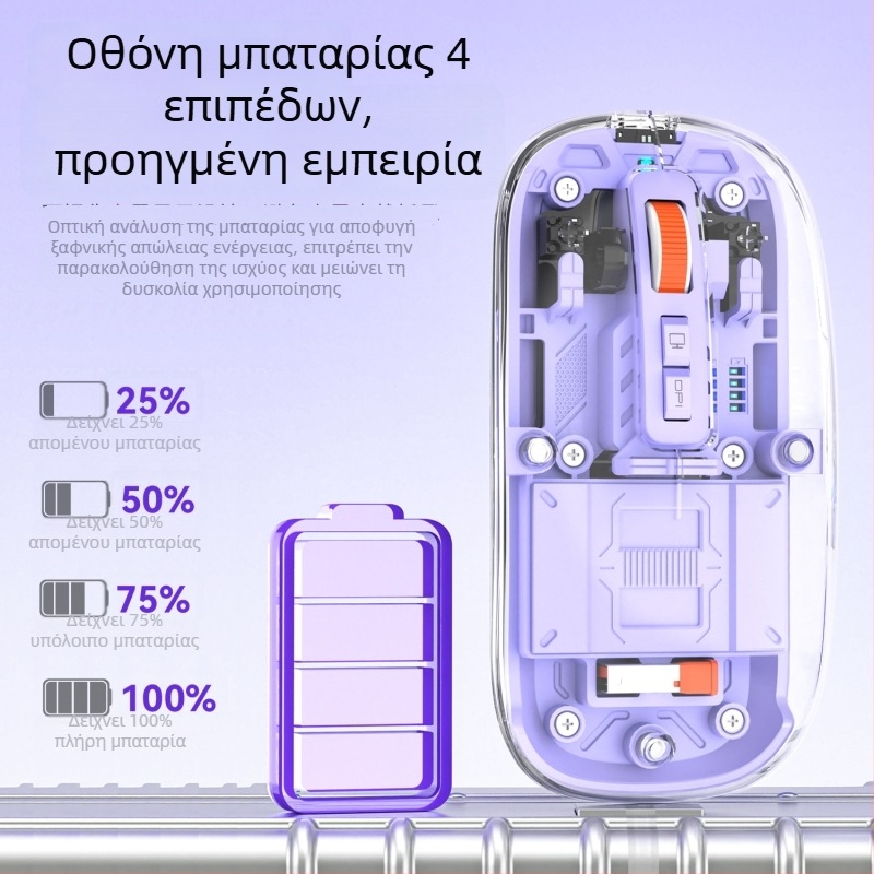 Ασύρματο ποντίκι, 2.4G + Bluetooth, 1600dpi, 5 πλήκτρα, εμβέλεια 10m, 76g, συμβατό με φορητό υπολογιστή