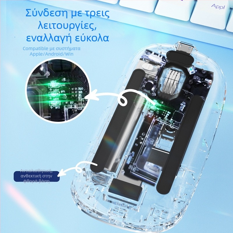 Ασύρματο ποντίκι Bluetooth με 6 κουμπιά, 2500 DPI, διπλού τρόπου σύνδεσης (2.4G/Bluetooth), εμβέλεια έως 10 m, συμβατό με φορητούς υπολογιστές