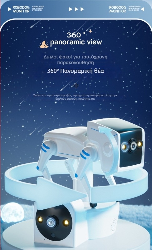 Έξυπνη εσωτερική κάμερα με 1080p, φακό 3.6mm, νυχτερινή όραση, διπλής οθόνης, έλεγχος μέσω εφαρμογής