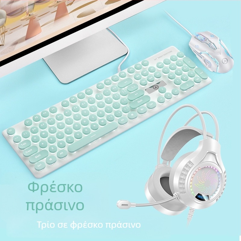 Σετ πληκτρολόγιο και ποντίκι ενσύρματο, μοντέλο V8, USB διεπαφές, φωτιζόμενο, εργονομικός σχεδιασμός, καλώδιο 1,6 m