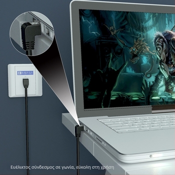 Καλώδιο δικτύου κατηγορίας 5e με γωνία 90° RJ-45, χαλκός χωρίς οξείδωση, εσωτερική χρήση, 100 Mbps