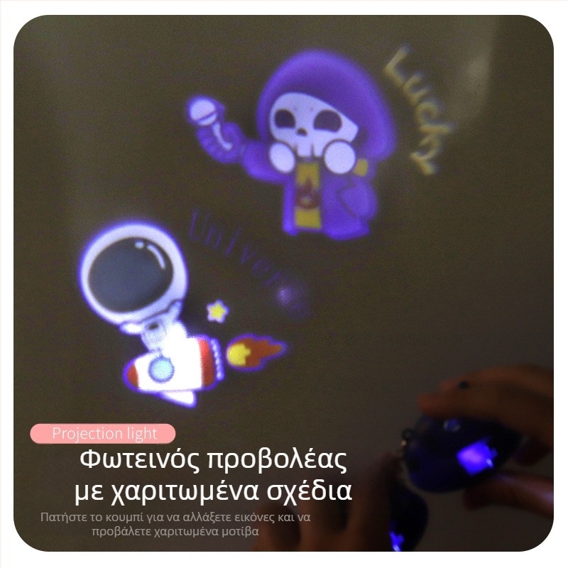 Μίνι κάμερα σε στυλ κινουμένων σχεδίων με προβολή φωτός, παιχνίδι-μπρελόκ, από πλαστικό, κατάλληλη για παιδιά 4–6 ετών