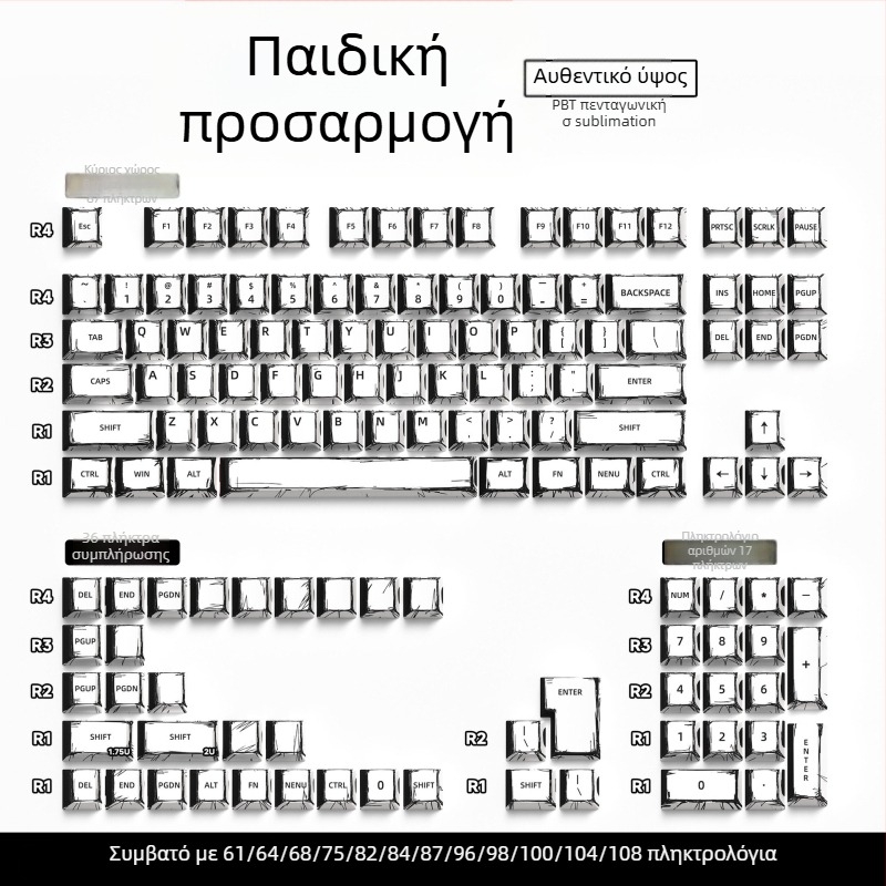Προσαρμοσμένα keycaps για μηχανικό πληκτρολόγιο — Καθολικά, αρχικό ύψος, πενταπλευρικός σχεδιασμός, Pbts υλικό, 420 g