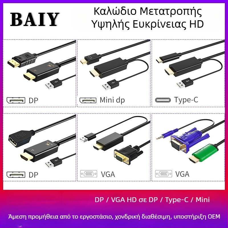 Καλώδιο HDMI προς DP και Type-C, χαλκοκεντρικό, μοντέλο H147, μονοκεφαλικός συνδετήρας, 120 ρυθμός μεταφοράς δεδομένων