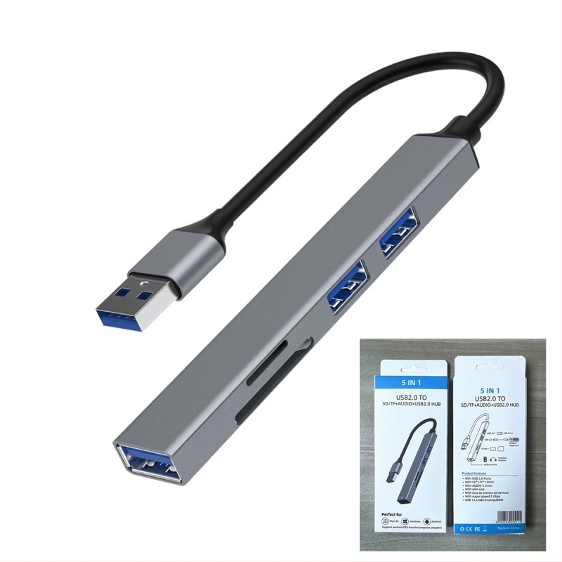 Αλουμινένιο κράμα πέντε σε ένα σταθμό σύνδεσης USB-C με αναγνώστη καρτών DP-36-3 USB 2.0×2 / USB 3.0×1