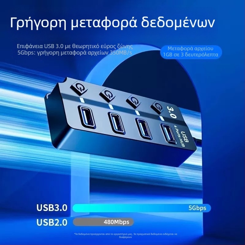 Hub USB 3.0 con 7 θύρες JR07, καλώδιο 30 cm, χωρίς εξωτερική τροφοδοσία, μεταφορά 5GB