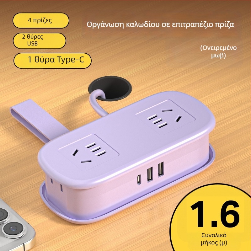 Μίνι ταξιδιωτικό πολύπριζο με USB φόρτιση, φορητό για επιτραπέζια χρήση – CCC πιστοποιημένο