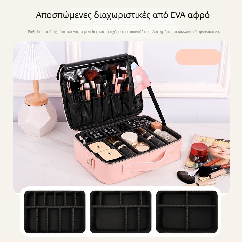 Τσαντάκι καλλυντικών μεγάλης χωρητικότητας, φορητή επαγγελματική τσάντα μακιγιά, αδιάβροχη και ανθεκτική σε κραδασμούς, PU εξωτερικό υλικό, επένδυση πολυεστέρα, μάρκα Golden Camellia