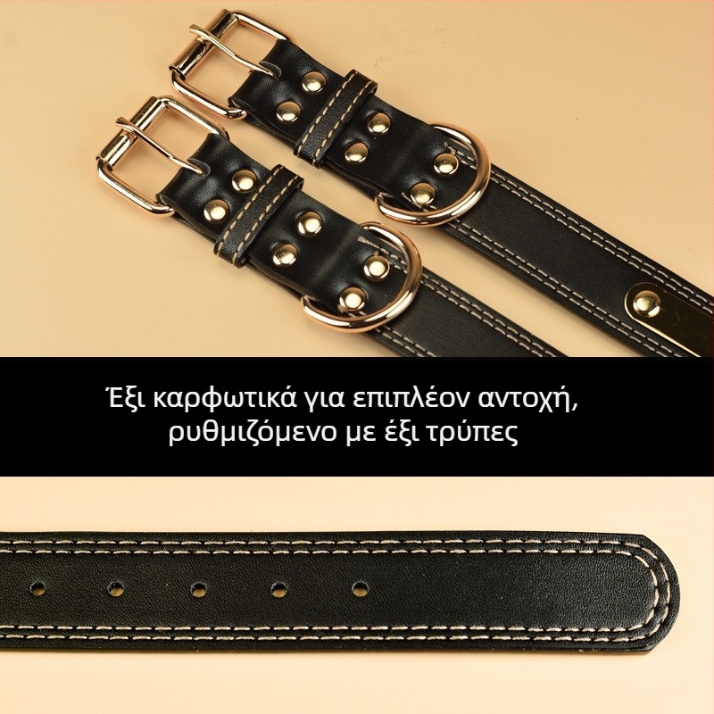 Κολάρο σκύλου – Δέρμα βοδιού, Πολυεπίπεδο σχέδιο, Δερμάτινο μενταγιόν (Μάρκα: Unique, Υλικό: Δέρμα βοδιού, Μενταγιόν: Δέρμα)