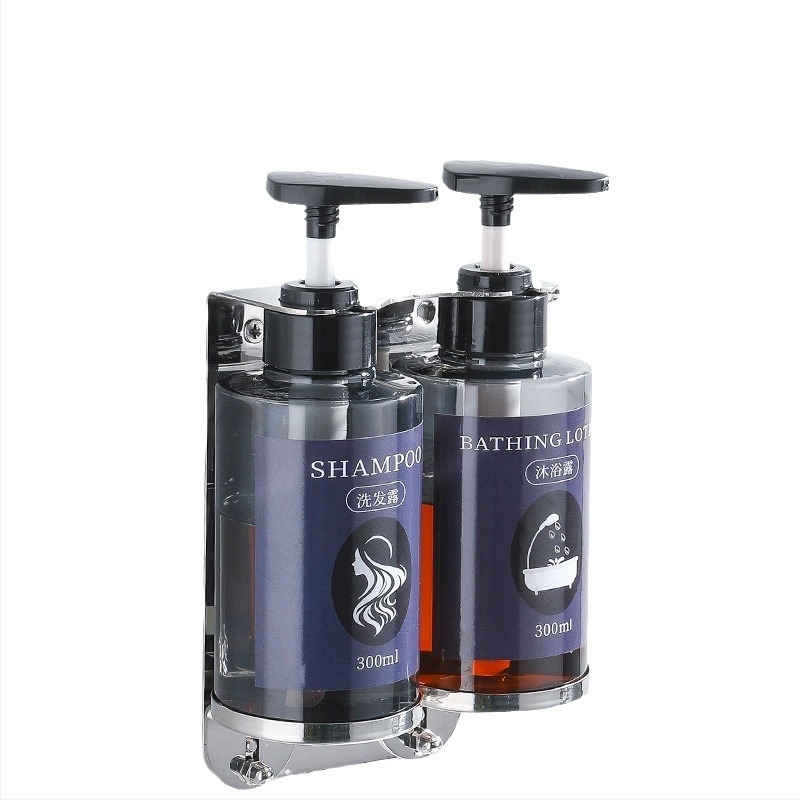 Επιτοίχιο ράφι ντους με δοχείο για υγρό σαπούνι και θήκη αντισηπτικού, από ανοξείδωτο ατσάλι 304, φινίρισμα καθρέφτη, κατάλληλο για ξενοδοχειακά διαμερίσματα