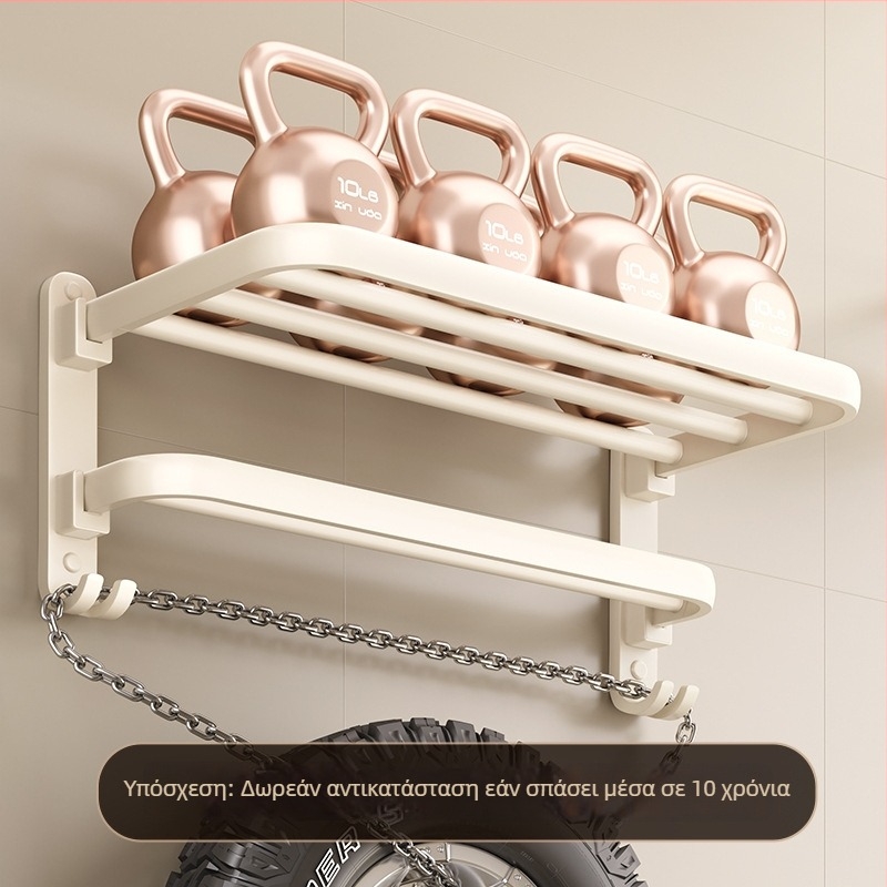 Ράφι μπάνιου για πετσέτες, εγκατάσταση χωρίς διάτρηση, 2 επίπεδα, πλαστικό και κράμα αλουμινίου, χωρητικότητα 30 kg