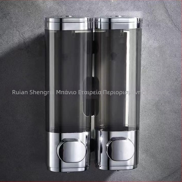 Τοίχου τοποθετούμενος χειροκίνητος διανομέας σαπουνιού, αντισηπτικού, σαμπουάν και αφρόλουτρων (υλικό: πλαστικό; κατάλληλος για ξενοδοχειακές μπάνες; τοποθέτηση στον τοίχο; λειτουργία: χειροκίνητη πίεση)