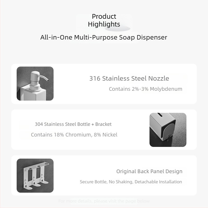 Caprena Διανεμητής σαπουνιού από 304 ανοξείδωτο χάλυβα, τοποθετούμενος στον τοίχο – σετ 3, χειροκίνητος μηχανισμός πίεσης, για ξενοδοχεία