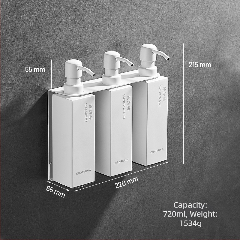 Caprena Διανεμητής σαπουνιού από 304 ανοξείδωτο χάλυβα, τοποθετούμενος στον τοίχο – σετ 3, χειροκίνητος μηχανισμός πίεσης, για ξενοδοχεία