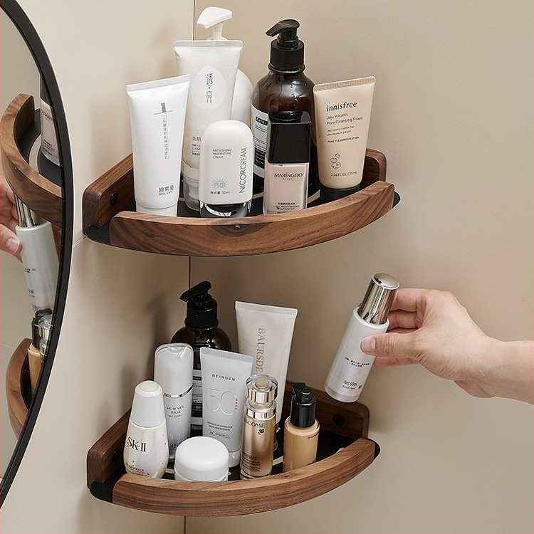 Ράφι γωνίας μπάνιου, επιτοίχιο, φαν-σχήματος γωνία, κράμα αλουμινίου, φορτίο 2 kg, μονή ή διπλό στρώμα