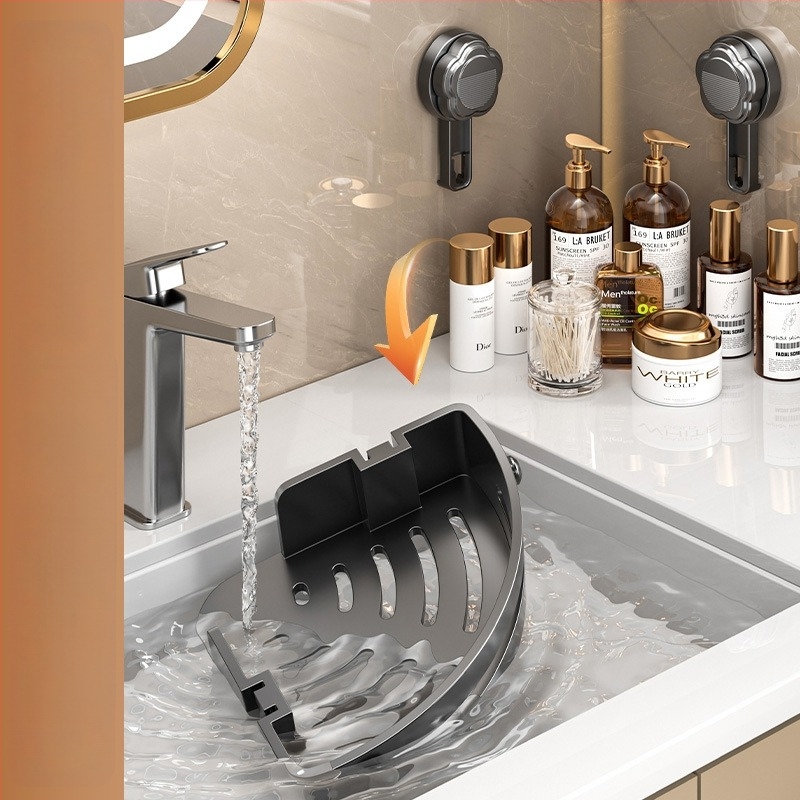 Ραφιέρα μπάνιου με βεντούζα, τοίχο-μοντάριστο, τριγωνικός γωνιακός ράφι, πλαστικό, κατασκευασμένο με έγχυση, 1 επίπεδο