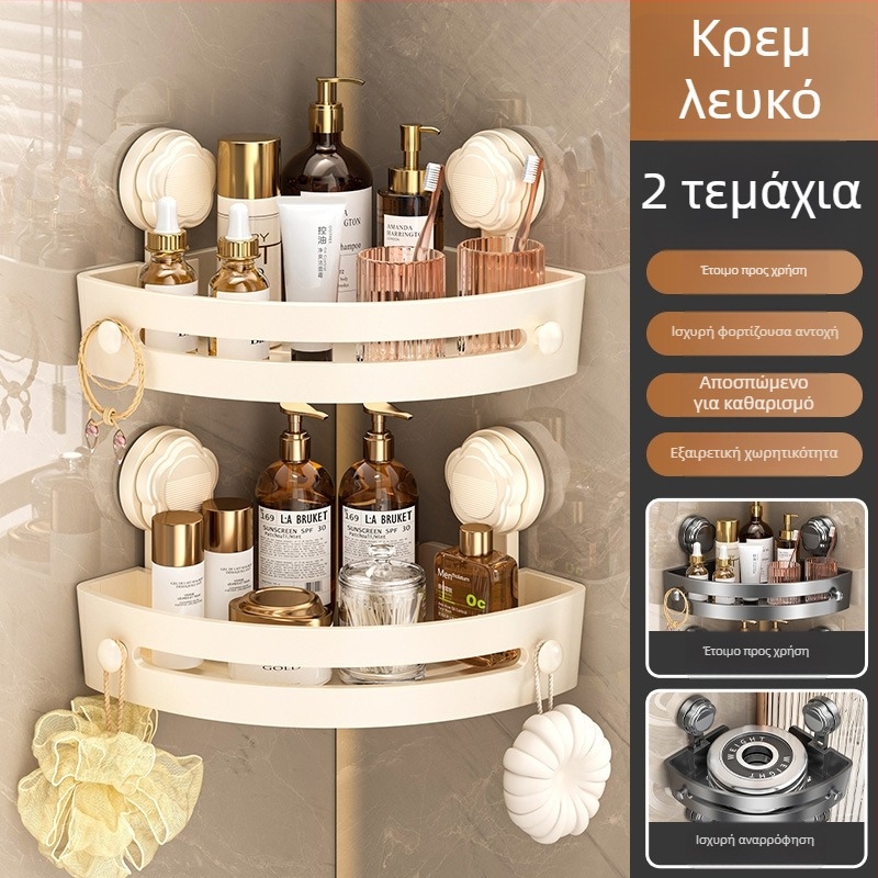 Ραφιέρα μπάνιου με βεντούζα, τοίχο-μοντάριστο, τριγωνικός γωνιακός ράφι, πλαστικό, κατασκευασμένο με έγχυση, 1 επίπεδο