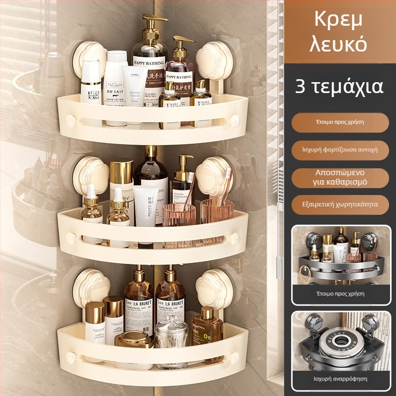 Ραφιέρα μπάνιου με βεντούζα, τοίχο-μοντάριστο, τριγωνικός γωνιακός ράφι, πλαστικό, κατασκευασμένο με έγχυση, 1 επίπεδο