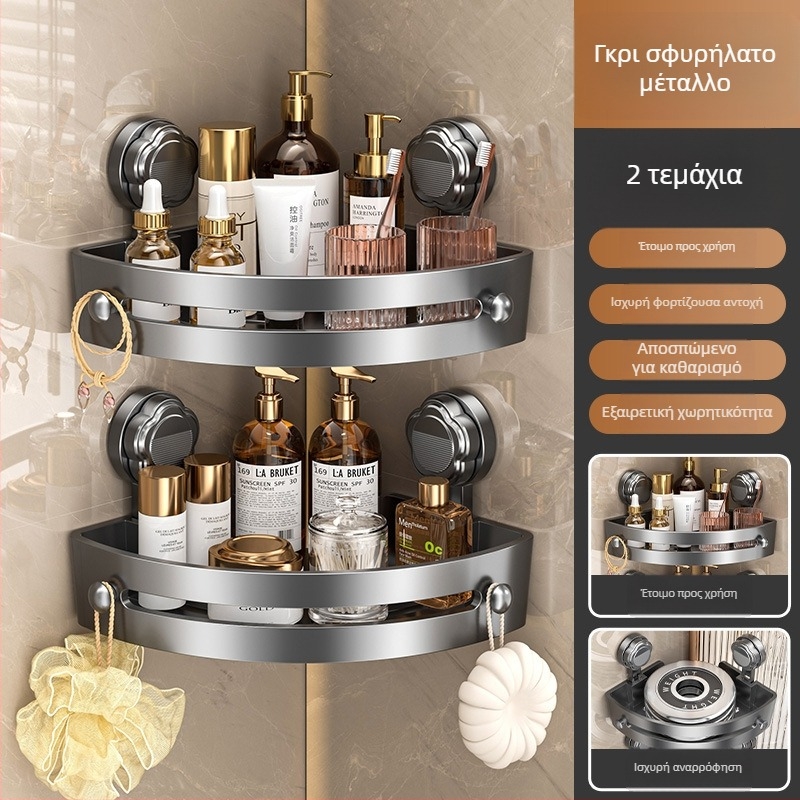 Ραφιέρα μπάνιου με βεντούζα, τοίχο-μοντάριστο, τριγωνικός γωνιακός ράφι, πλαστικό, κατασκευασμένο με έγχυση, 1 επίπεδο