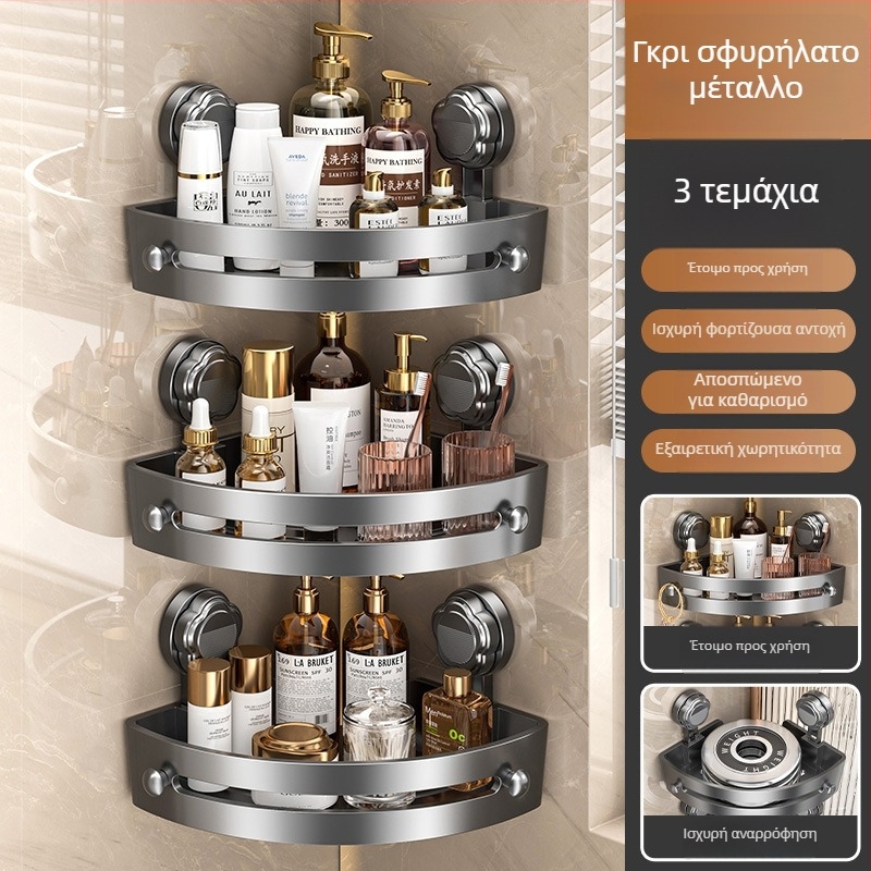 Ραφιέρα μπάνιου με βεντούζα, τοίχο-μοντάριστο, τριγωνικός γωνιακός ράφι, πλαστικό, κατασκευασμένο με έγχυση, 1 επίπεδο