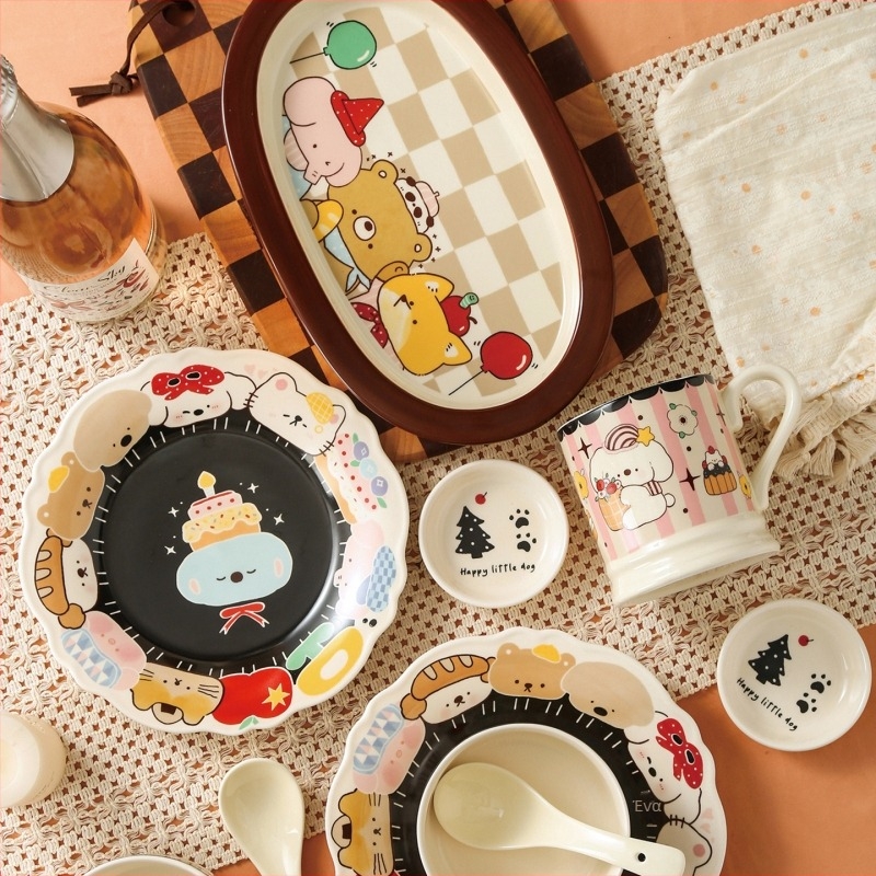 Σετ κεραμικών μπολ, πιάτων και δίσκων με ριγέ μοτίβο και ακανόνιστο σχήμα, κατάλληλο για φούρνο μικροκυμάτων, δυνατή εκτύπωση λογοτύπου