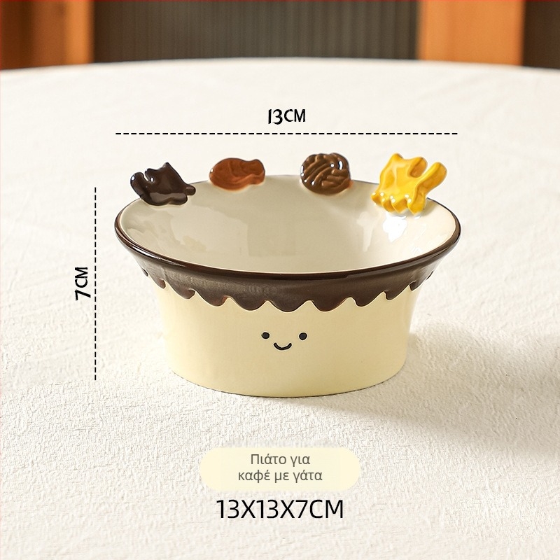 Σετ κεραμικών μπολ και πιάτων με υπό γλάσου ανάγλυφο σχέδιο, δημιουργικό στυλ, κατάλληλο για μικροκύματα