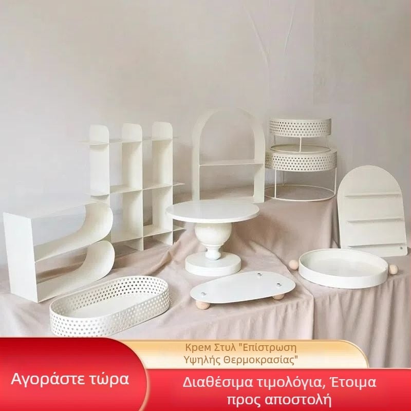 Σταντ για τραπέζι γλυκών σε крем χρώμα, μοντέρνος μίνιμαλιστικός σχεδιασμός — διακόσμηση γάμου και γενεθλίων, πιατέλα γλυκών