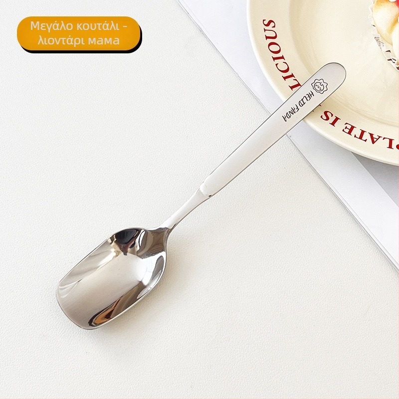 Κουτάλι σούπας από ανοξείδωτο χάλυβα 316, παχυνμένος τετράγωνος κεφαλή, μοτίβ Bear Family, καθρέπτισμα φινίρισμα, Worthbuy μάρκα