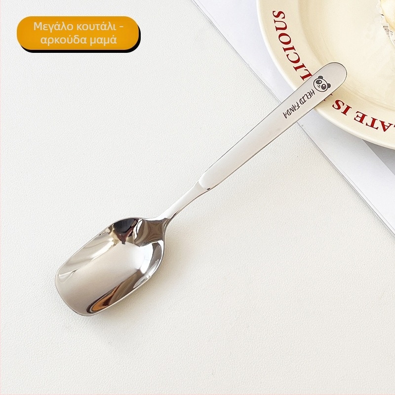 Κουτάλι σούπας από ανοξείδωτο χάλυβα 316, παχυνμένος τετράγωνος κεφαλή, μοτίβ Bear Family, καθρέπτισμα φινίρισμα, Worthbuy μάρκα