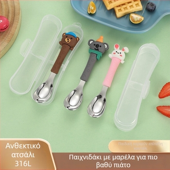 Παιδικό κουτάλι από 316L ανοξείδωτο χάλυβα, cartoon σχέδιο, μάρκα Tete Rabbit, επιφάνεια καθρέφτης