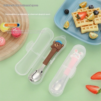 Παιδικό κουτάλι από 316L ανοξείδωτο χάλυβα, cartoon σχέδιο, μάρκα Tete Rabbit, επιφάνεια καθρέφτης