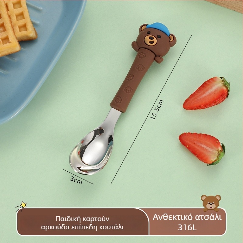 Παιδικό κουτάλι από 316L ανοξείδωτο χάλυβα, cartoon σχέδιο, μάρκα Tete Rabbit, επιφάνεια καθρέφτης