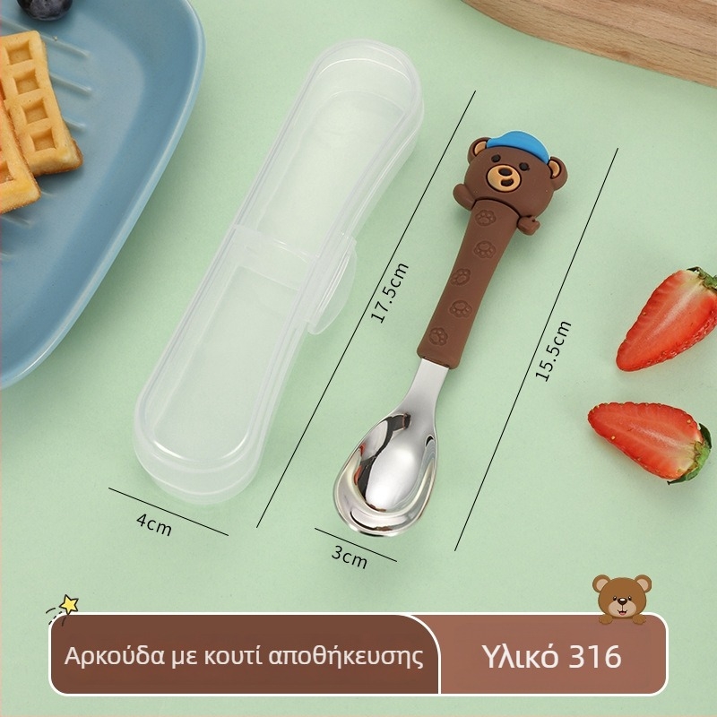 Παιδικό κουτάλι από 316L ανοξείδωτο χάλυβα, cartoon σχέδιο, μάρκα Tete Rabbit, επιφάνεια καθρέφτης