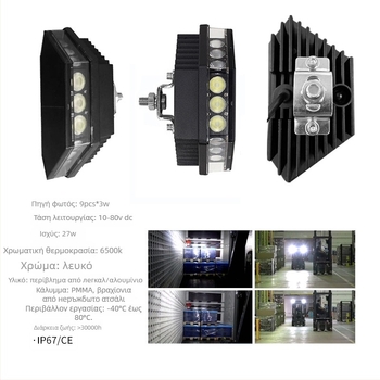 XRLL LED Φως εργασίας 60W για ανυψωτικά οχήματα, οχήματα εκτός δρόμου και εκσκαφείς (DC 10-80V, -40°C έως 80°C, 50.000 ώρες)