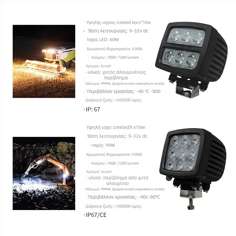 XRLL LED Φως εργασίας 60W για ανυψωτικά οχήματα, οχήματα εκτός δρόμου και εκσκαφείς (DC 10-80V, -40°C έως 80°C, 50.000 ώρες)