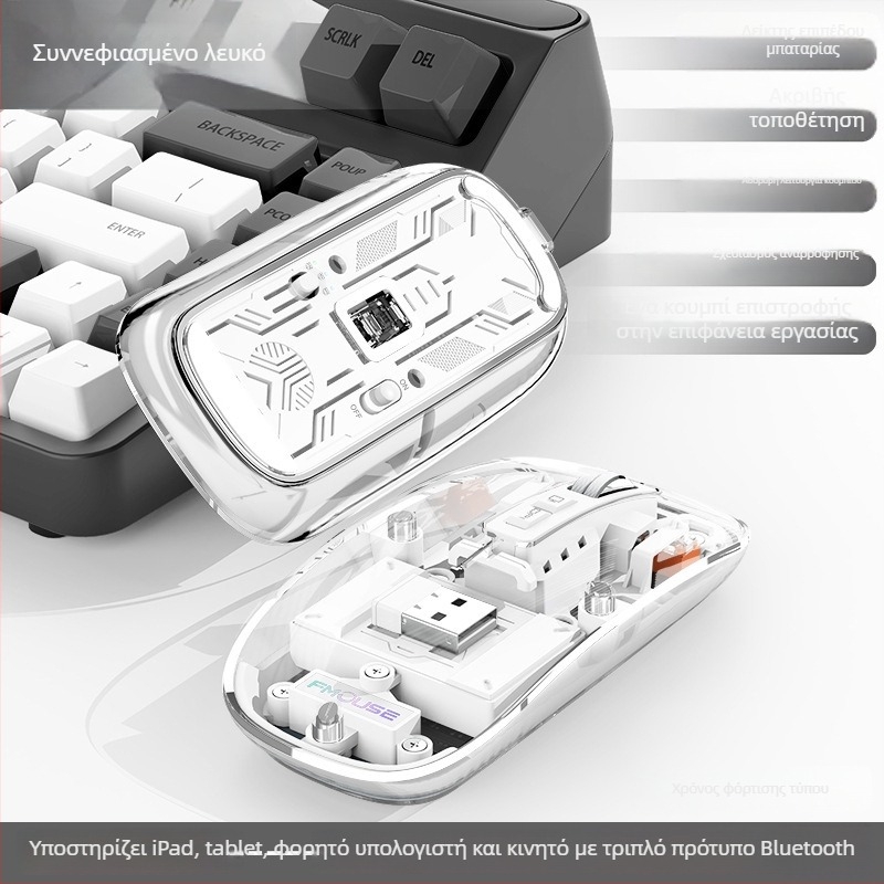M133 Bluetooth ποντίκι με τρεις λειτουργίες, αθόρυβο και επαναφορτιζόμενο, 2400dpi, USB, 5 κουμπιά, ασύρματο 2.4GHz, εμβέλεια 10μ